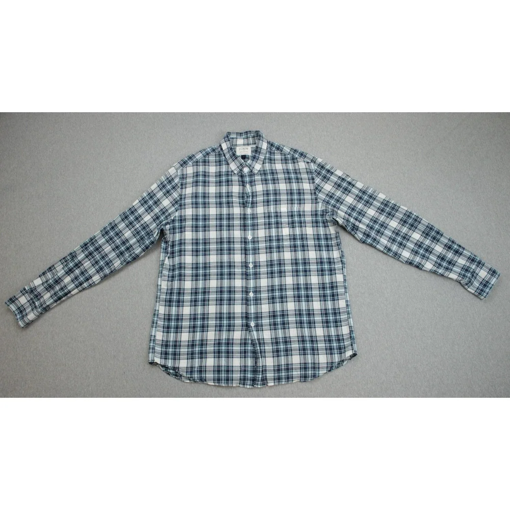 J Crew Shirt Mens Large Plaid 100% Cotton Madras‎ Long Sleeve